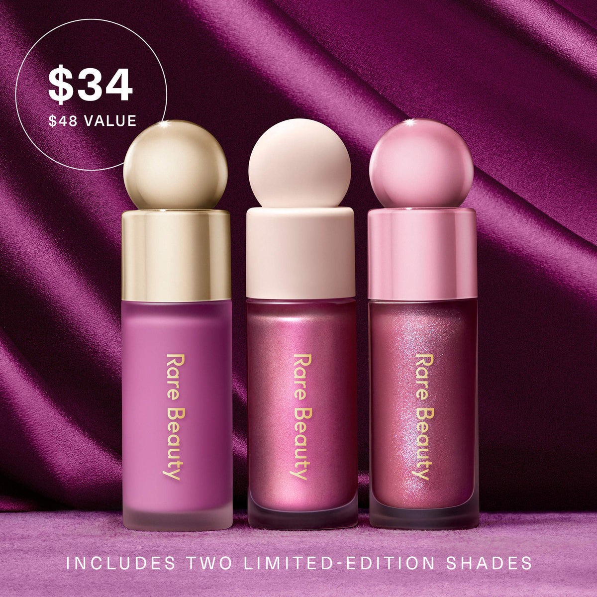 Rare Beauty by Selena Gomez 
Violet Faves Mini Cheek and Lip Trio Makeup Gift Set